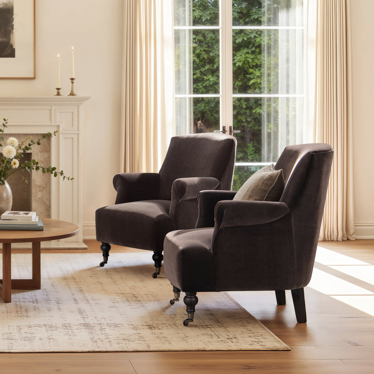 Eloise 30-Inch Pleated Sock Arm Accent Armchair, Deep Brown Velvet