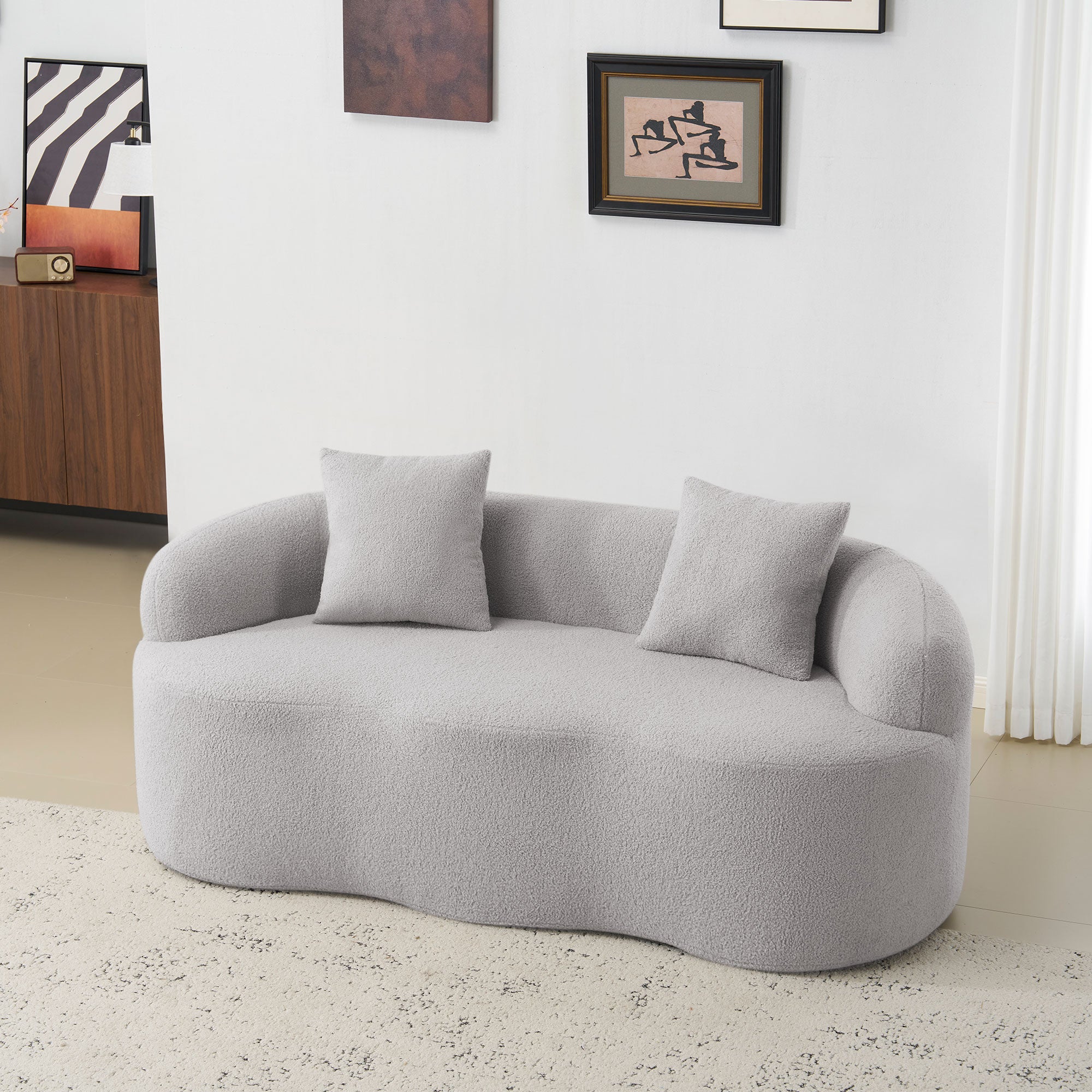 Grey Curved Loveseat Sofa with Round Armrest