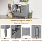 30" Bathroom Vanity with Ceramic Sink, Soft-Close Door and Ample Storage