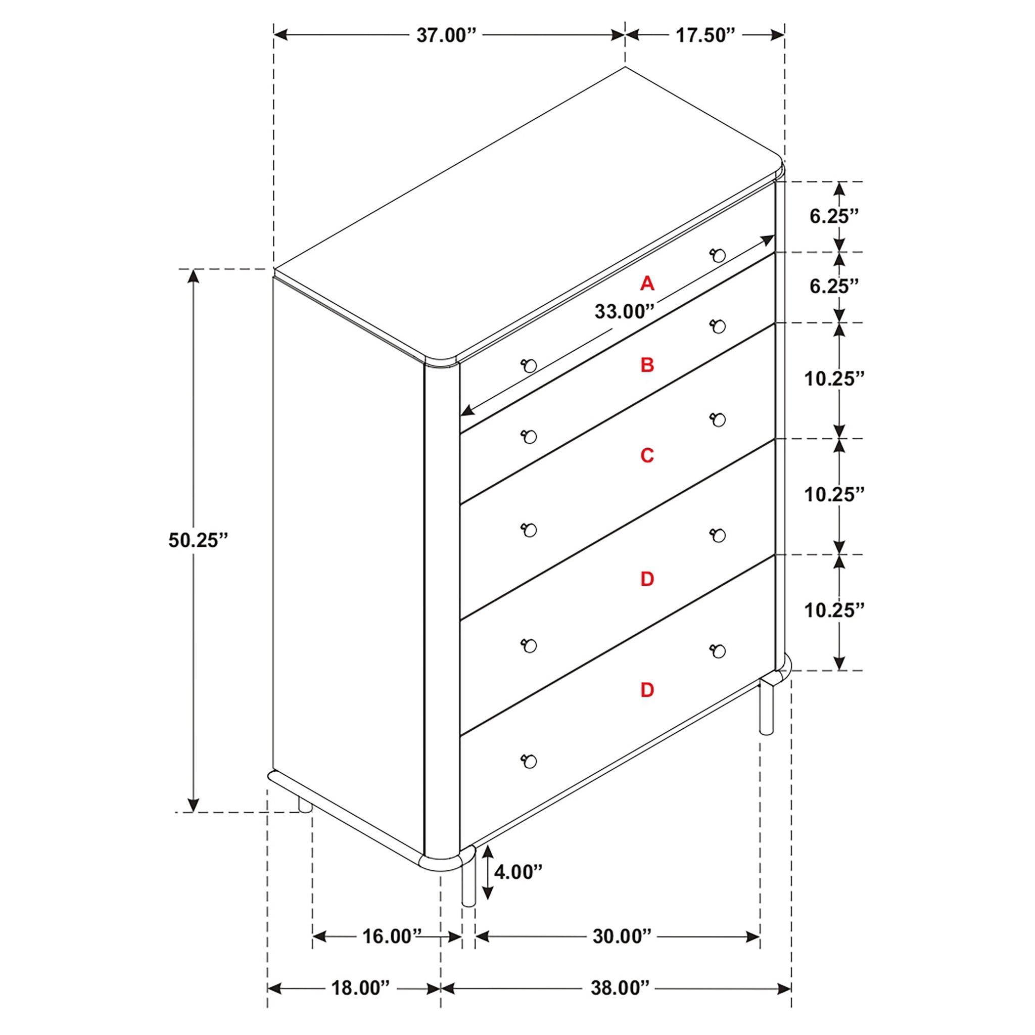 Stevie - Rectangular 5 Drawer Chest - Sand