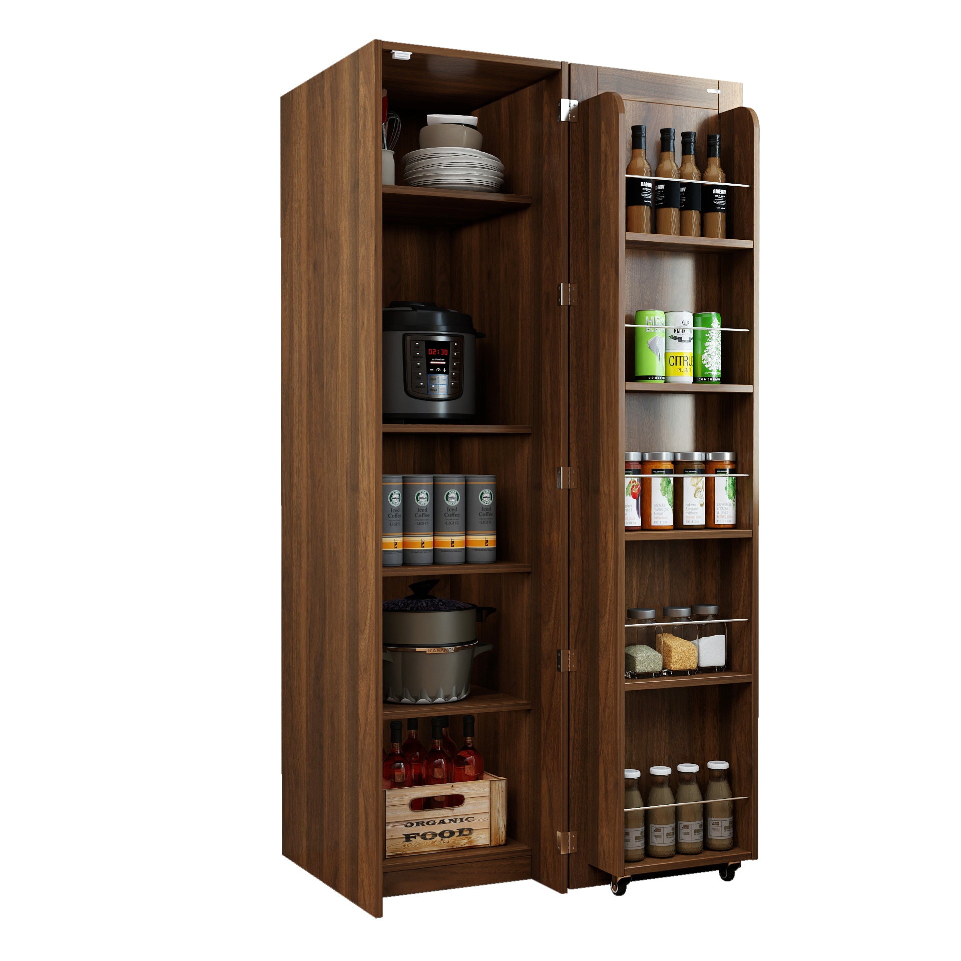 Brown Freestanding Buffet Cabinet with Doors & Shelves
