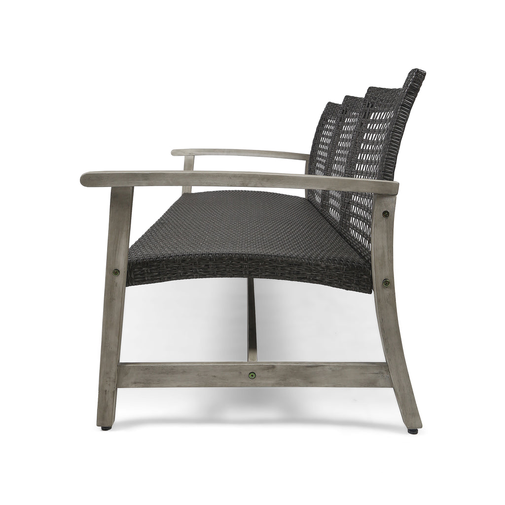 Outdoor Acacia Wood Wicker 3 Seater Sofa