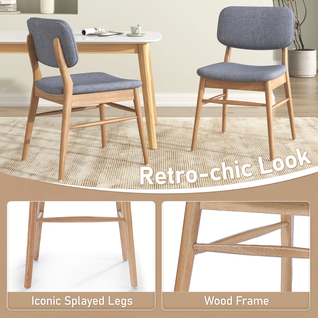 Set of 2 Mid-Century Upholstered Dining Chair with Rubberwood Frame
