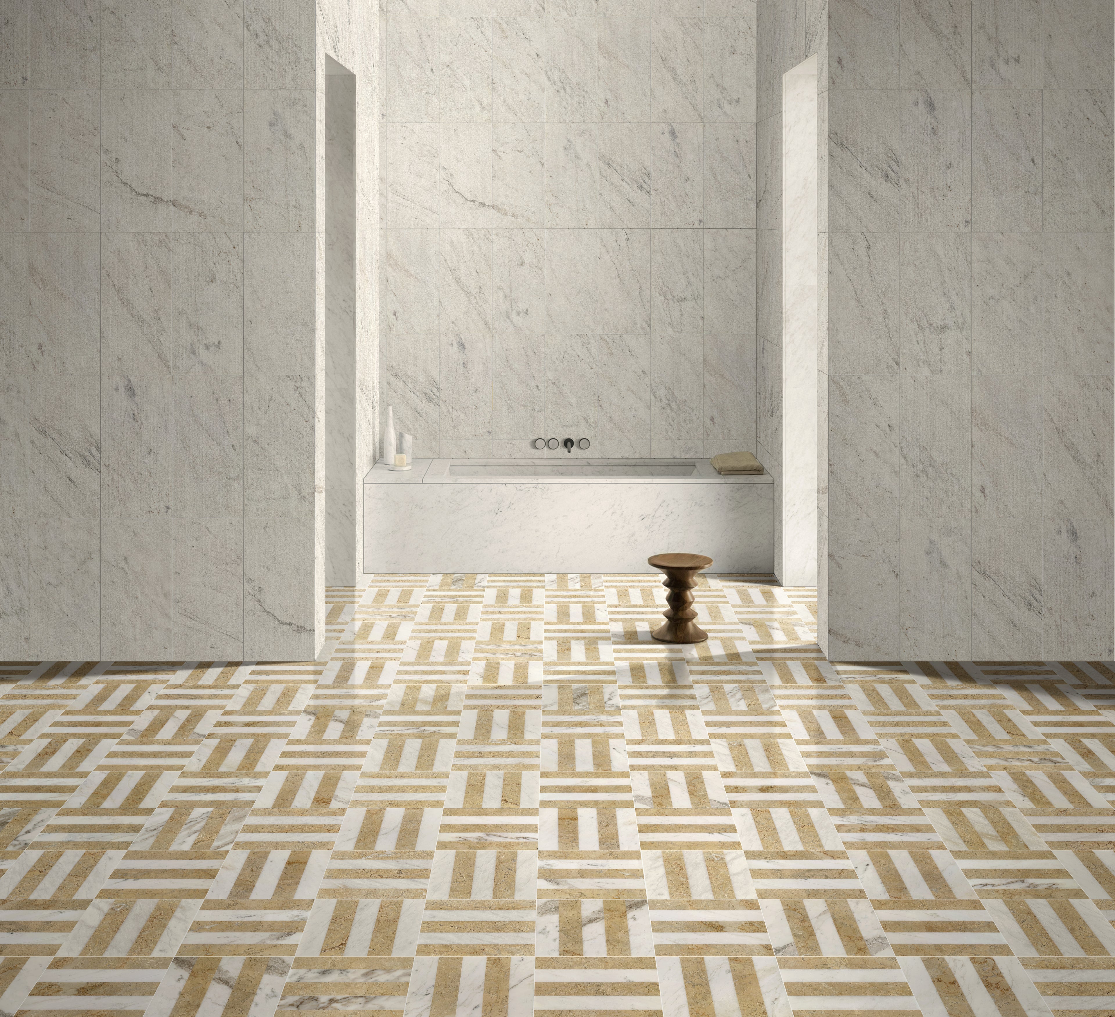12x12 White Gold Waterjet Polished Marble Tiles Set