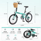 20 Inch Folding Bike for Adults with Basket, Phone Holder & Fenders