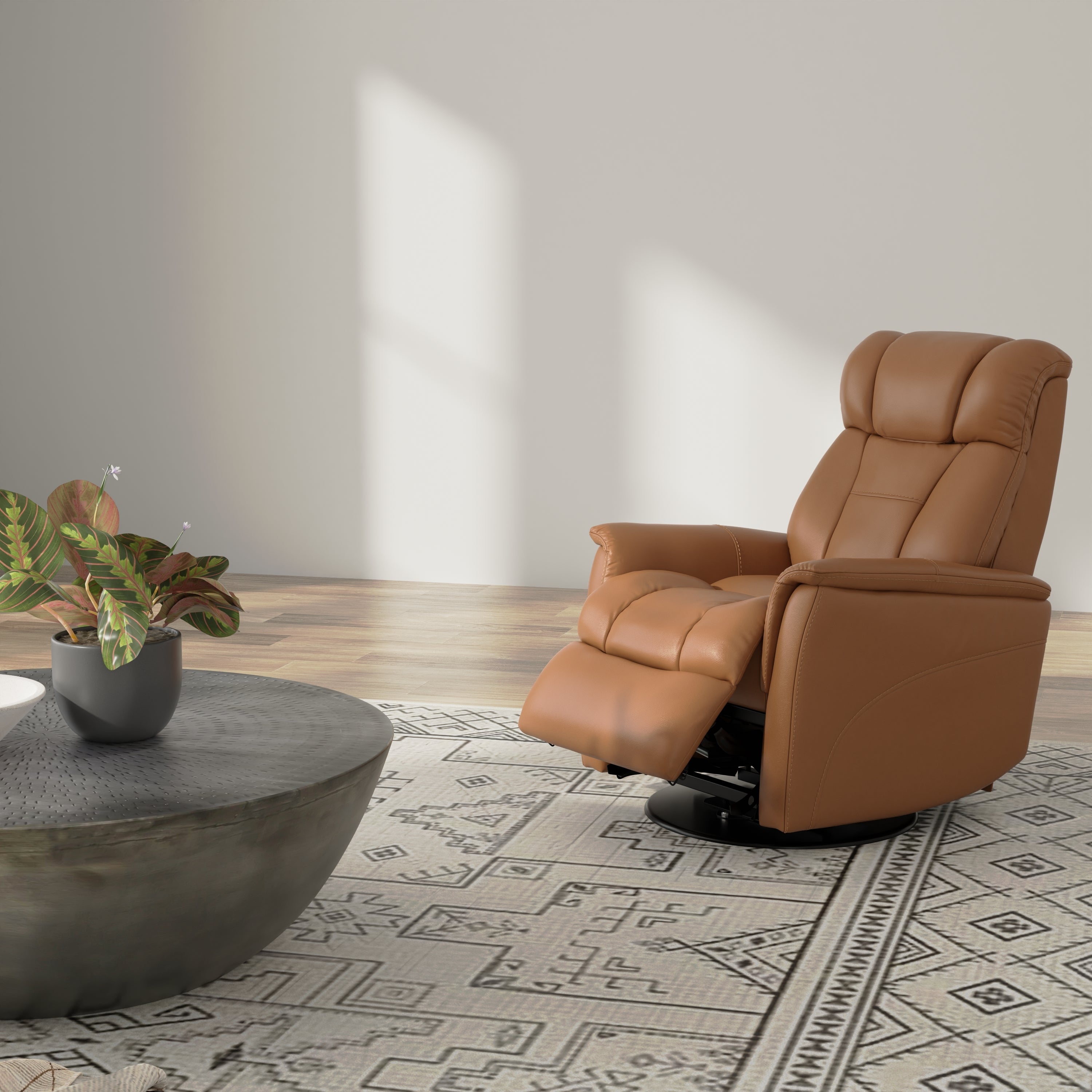 Global Home Swivel Glider Recliner with Manual Adjustable Headrest & Footrest
