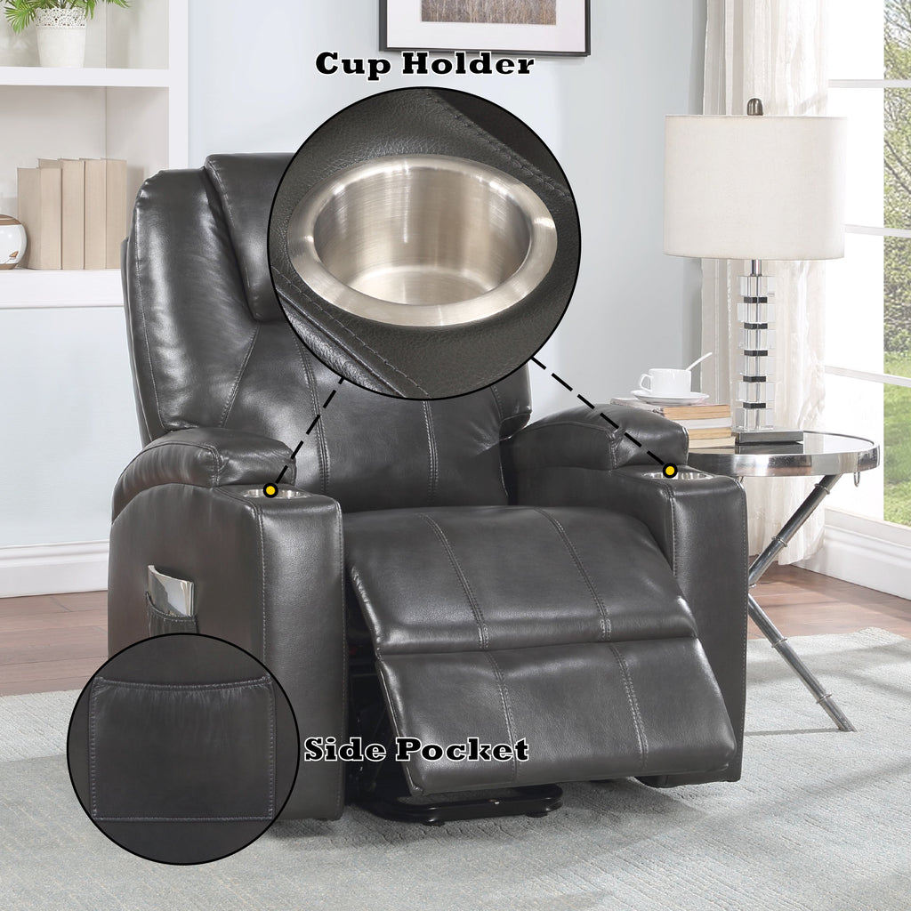 Gunmetal Leather Aire Recliner with Power Lift & Massage