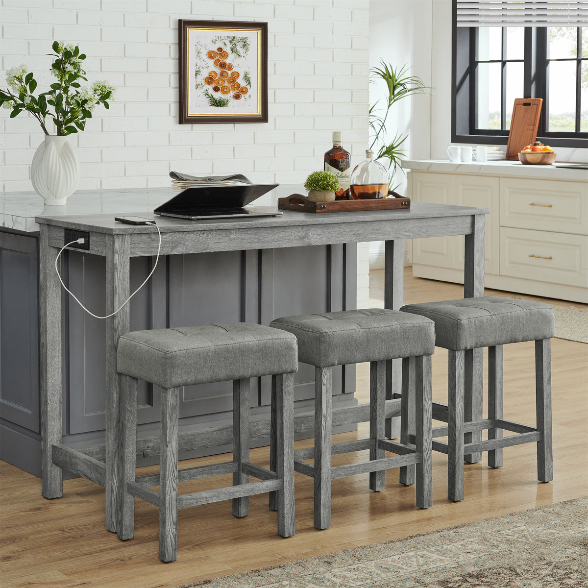 59 Inch Bar Table, Dining Table and Chair Set