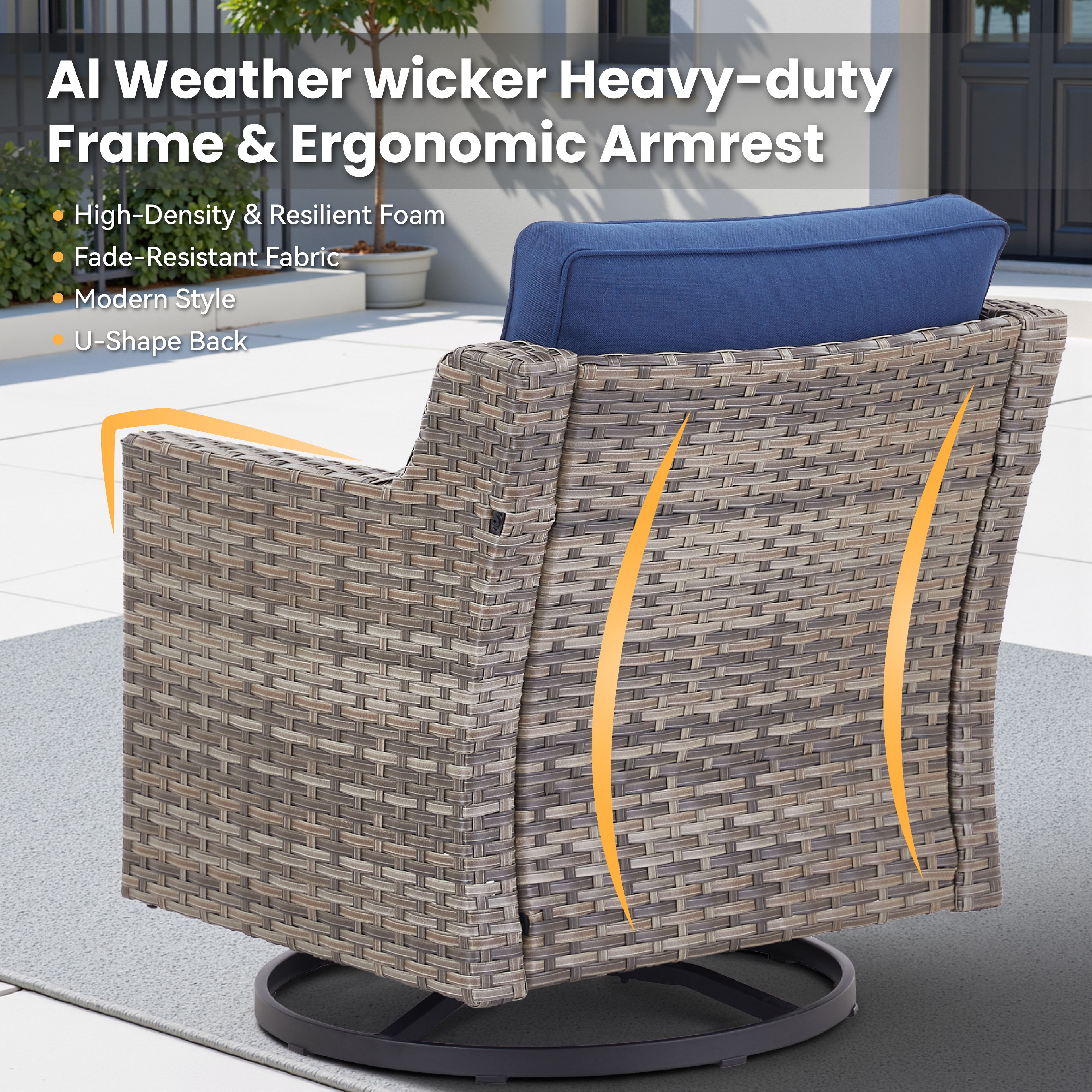 Swivel Outdoor Chairs Set of 2 with Glass-Top Side Table