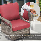 2 Piece Swivel Rocker Patio Chairs Set with 5-Inch Armrest and Thick Cushion, Gray/Red