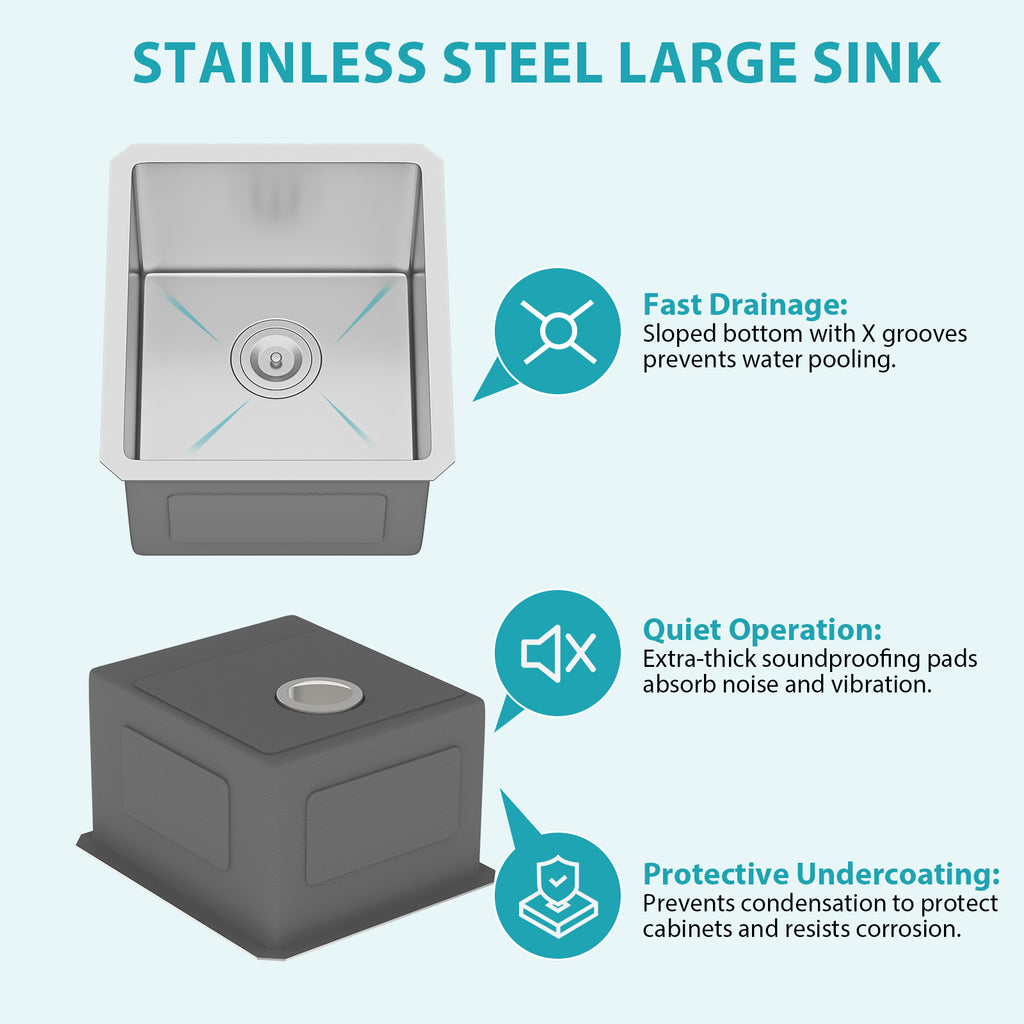 15 Inch Undermount Sink - Stainless Steel Single Bowl Kitchen Sink