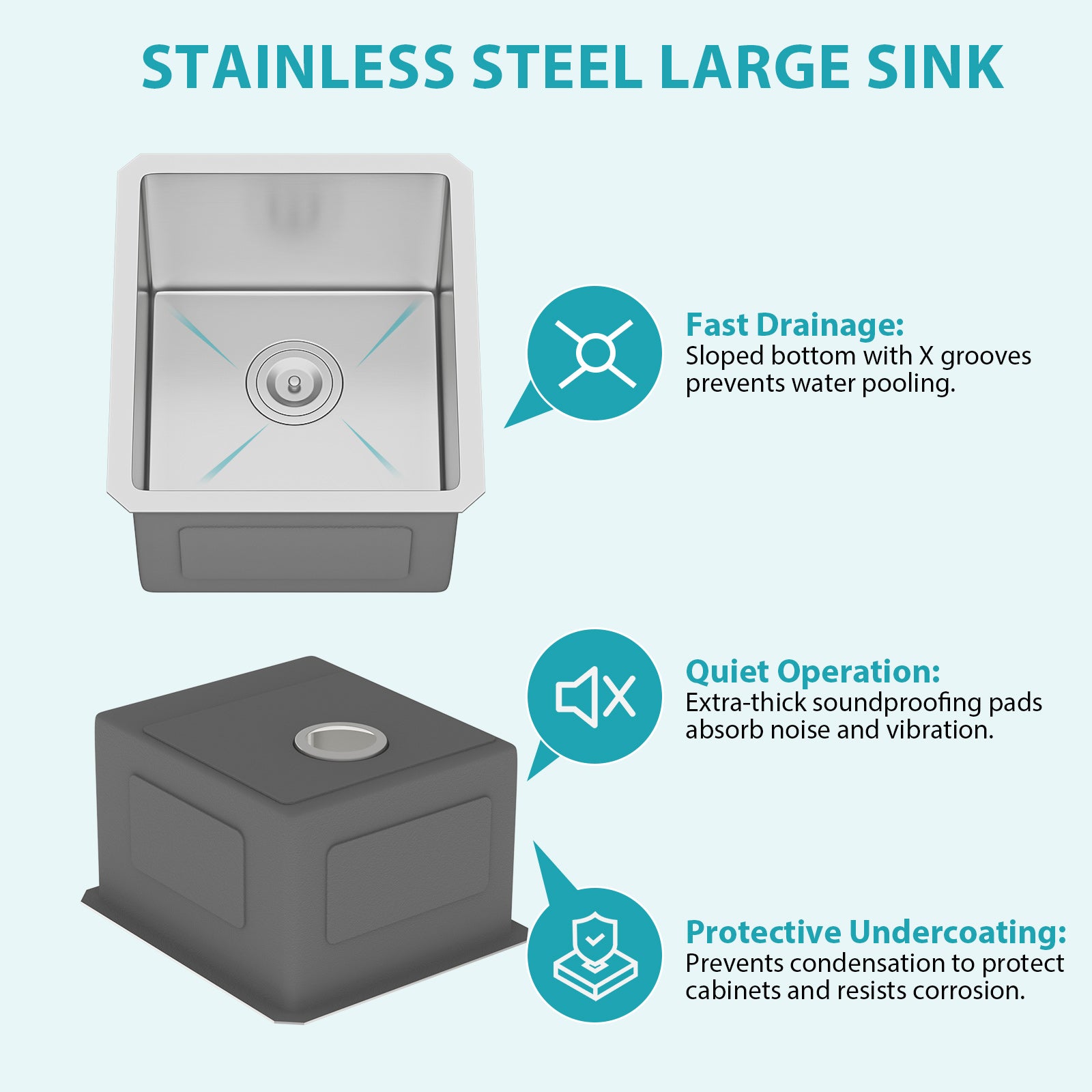 15 Inch Undermount Sink - Stainless Steel Single Bowl Kitchen Sink