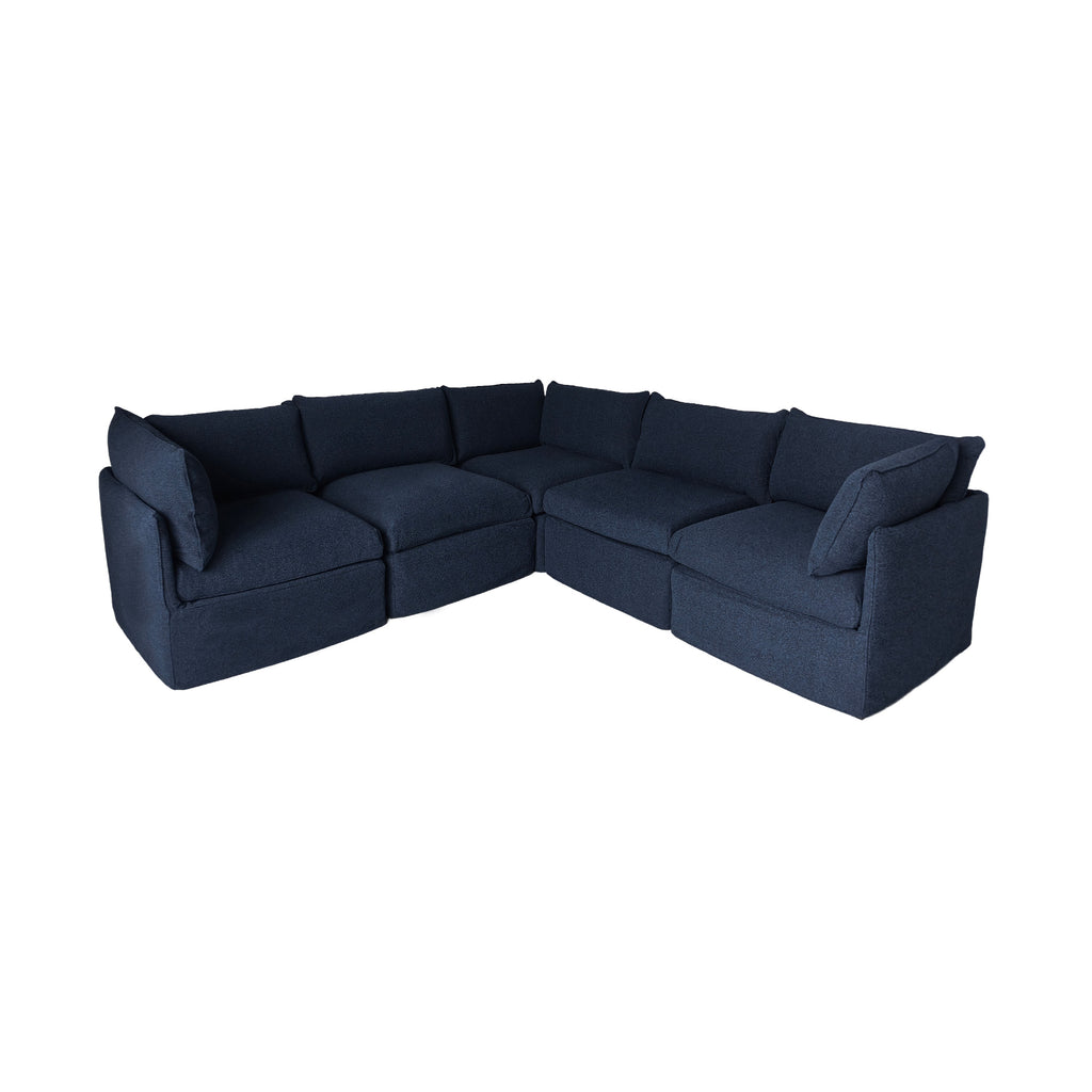 L Shaped Sectional, Blue, Deep Seating with Modular Design