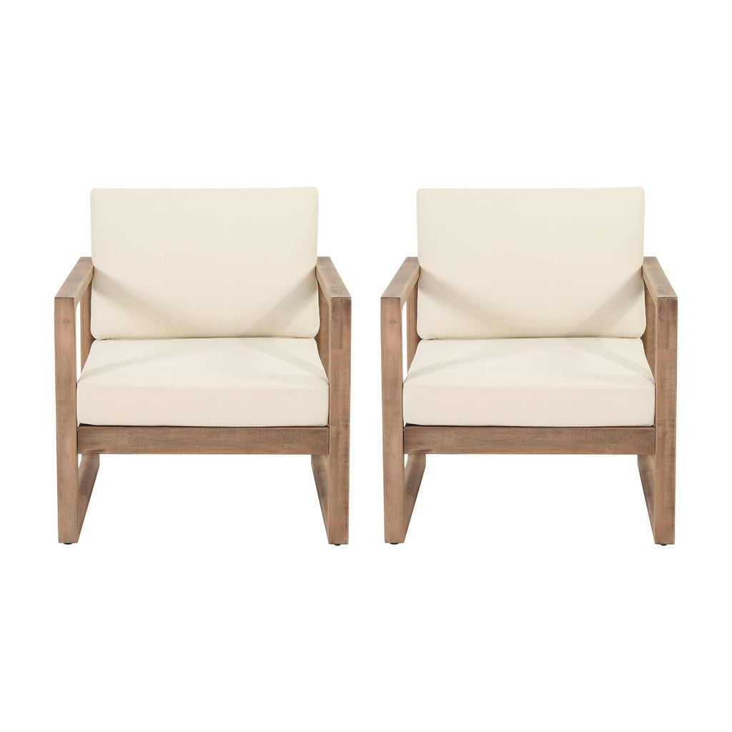 Set of 2 Outdoor Acacia Wood Patio Club Chairs