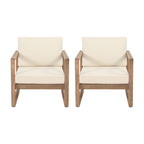 Set of 2 Outdoor Acacia Wood Patio Club Chairs
