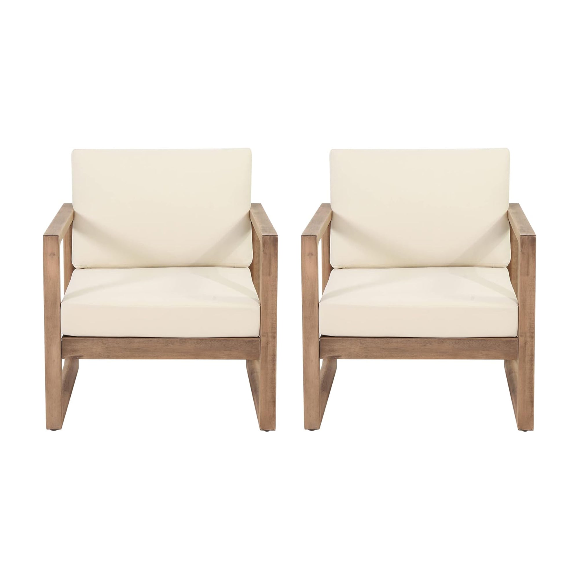 Set of 2 Outdoor Acacia Wood Patio Club Chairs