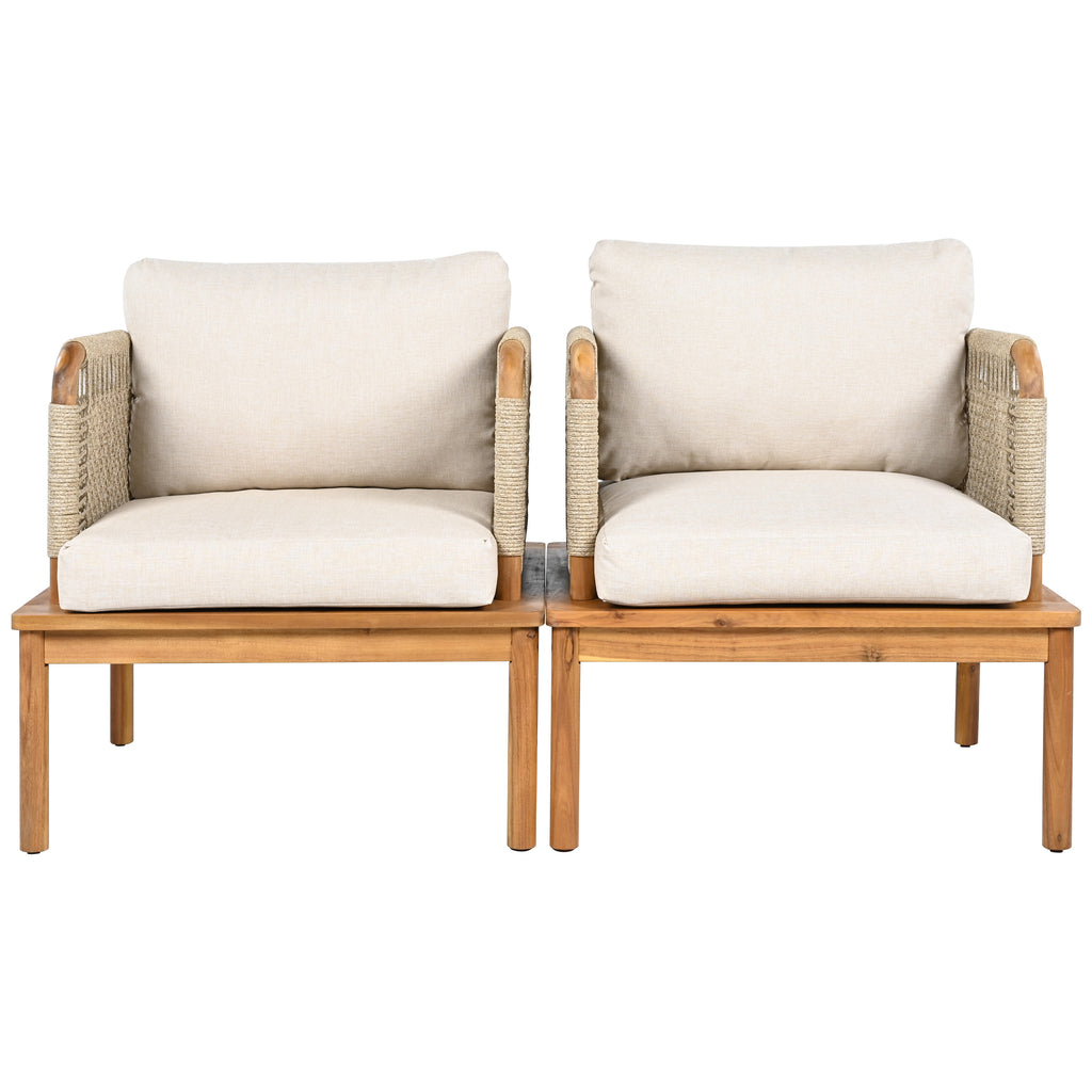 Outdoor Acacia Wood and Rope Club Chair with Cushions (Set of 2)