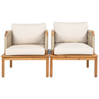 Outdoor Acacia Wood and Rope Club Chair with Cushions (Set of 2)