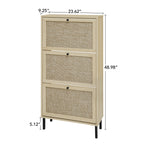 Rattan 3 Door Shoe Rack, Freestanding Modern Shoe Storage Cabinet