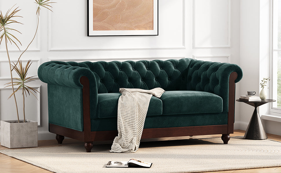 VIVALUX 59.44" Chesterfield Velvet Loveseat Sofa