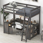 Full Size Loft Bed with U-shaped Desk, Drawers and Storage Shelves