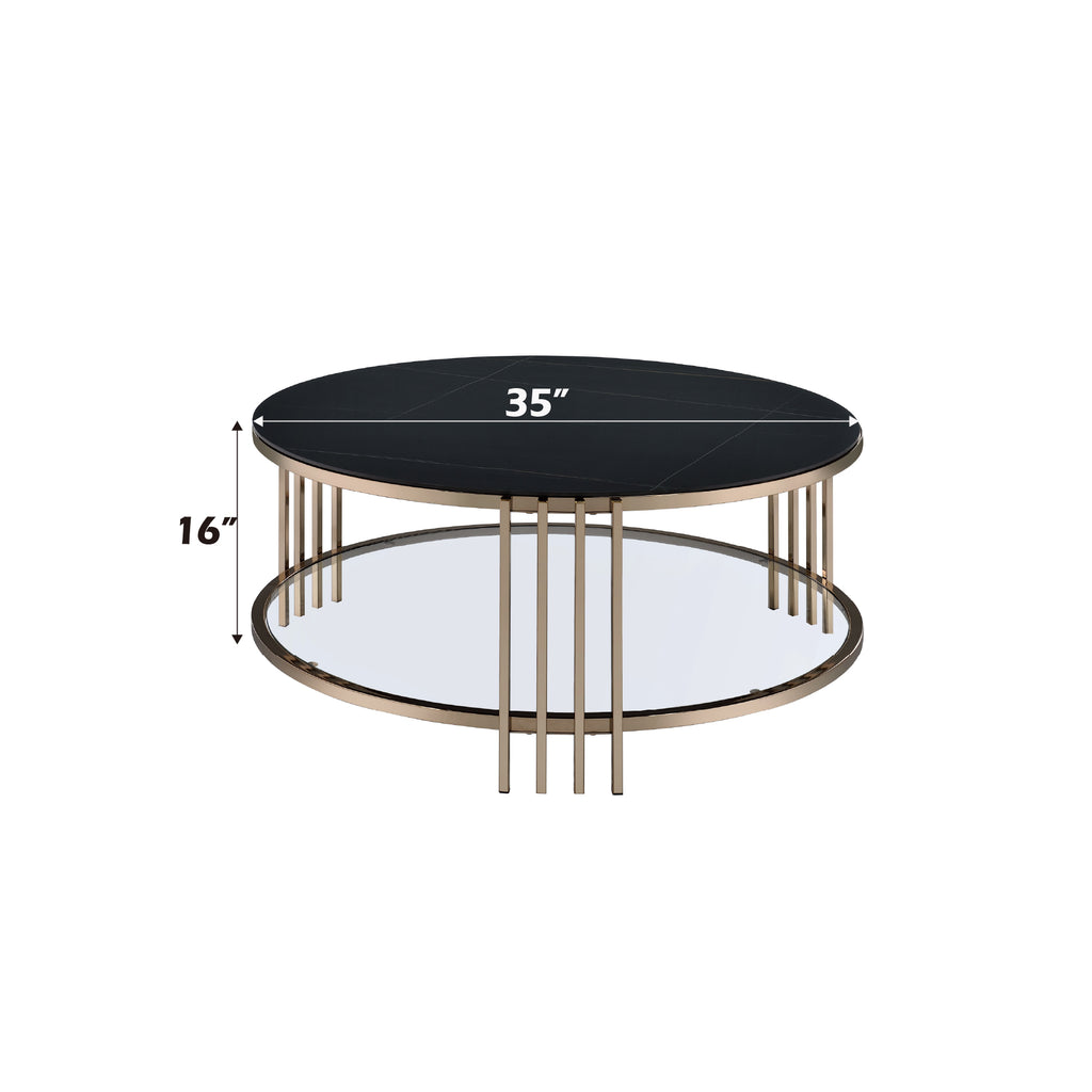 Abisha Sintered Stone Top & Champagne Finish Round Coffee Table
