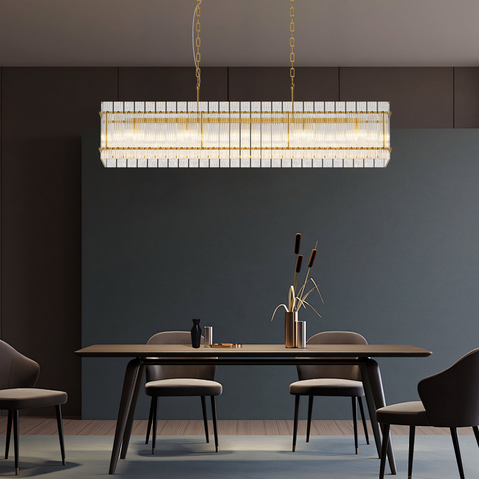 Modern Rectangular Crystal Glass Chandelier