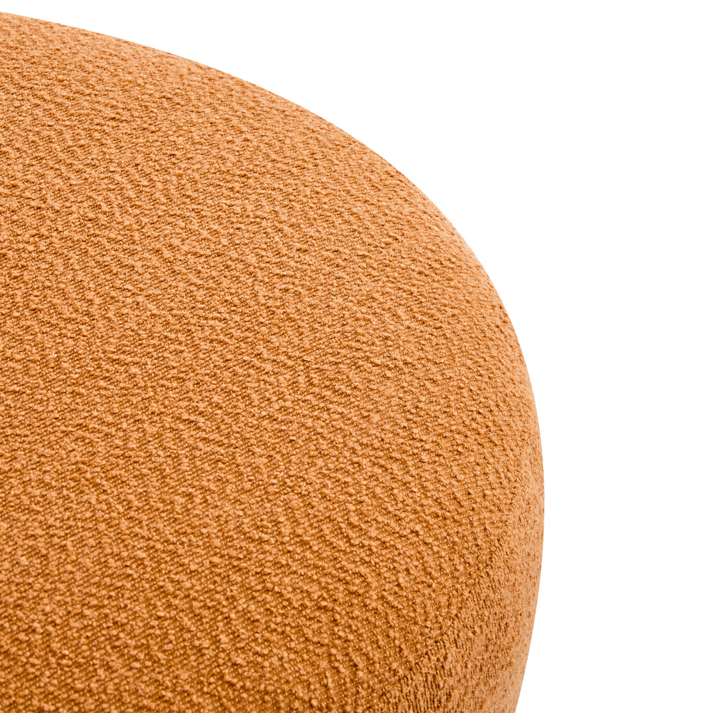 Modish Round Ottoman: Boucle Top with Splayed Rubber Wood Legs, Pumpkin