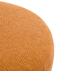 Modish Round Ottoman: Boucle Top with Splayed Rubber Wood Legs, Pumpkin