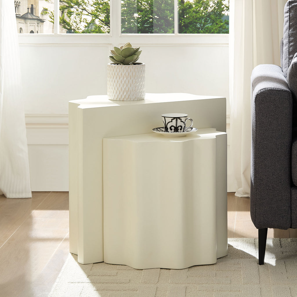 2PCS Set Side Table with Wavy Edges Design