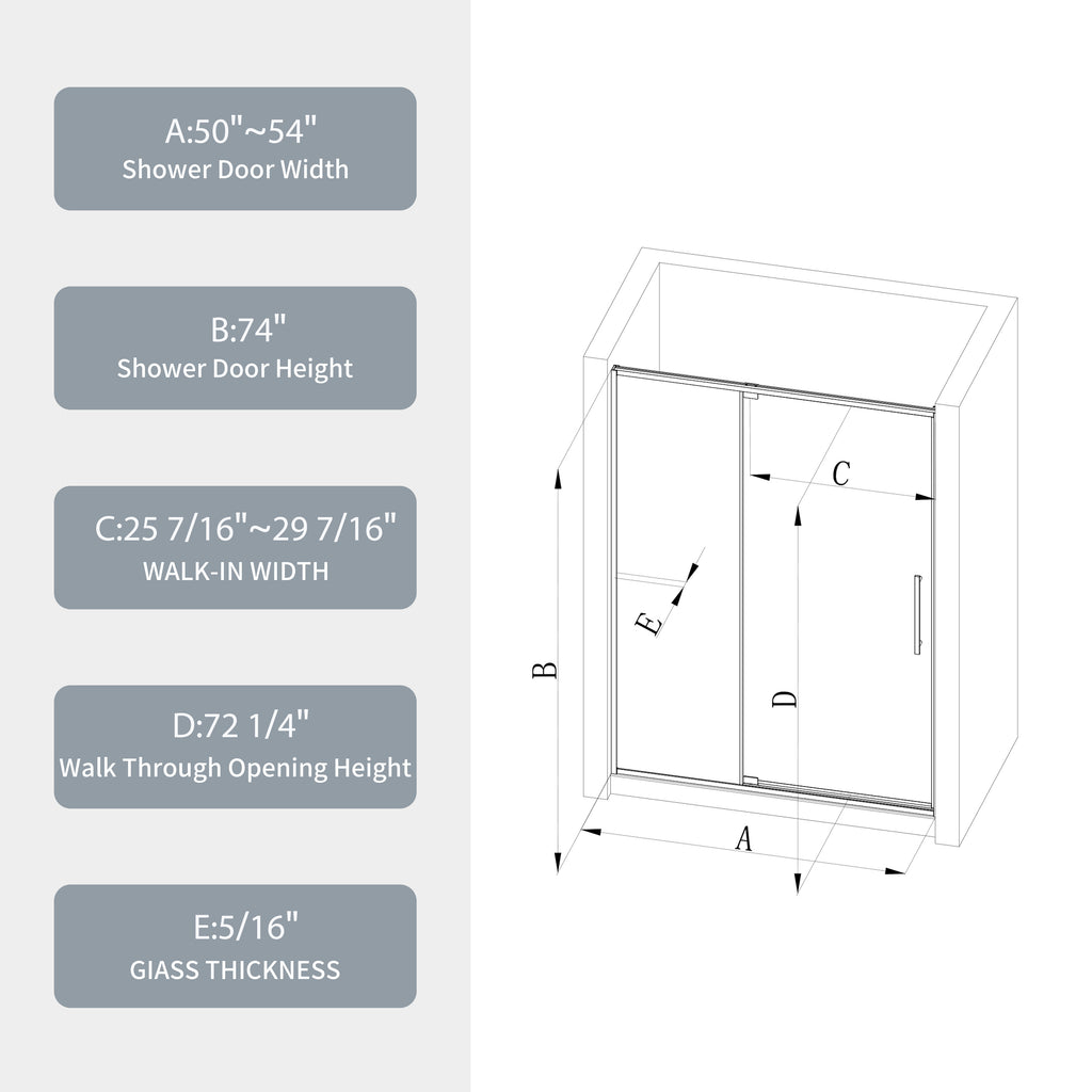 50-54"W X 74"H Pivot Shower Door
