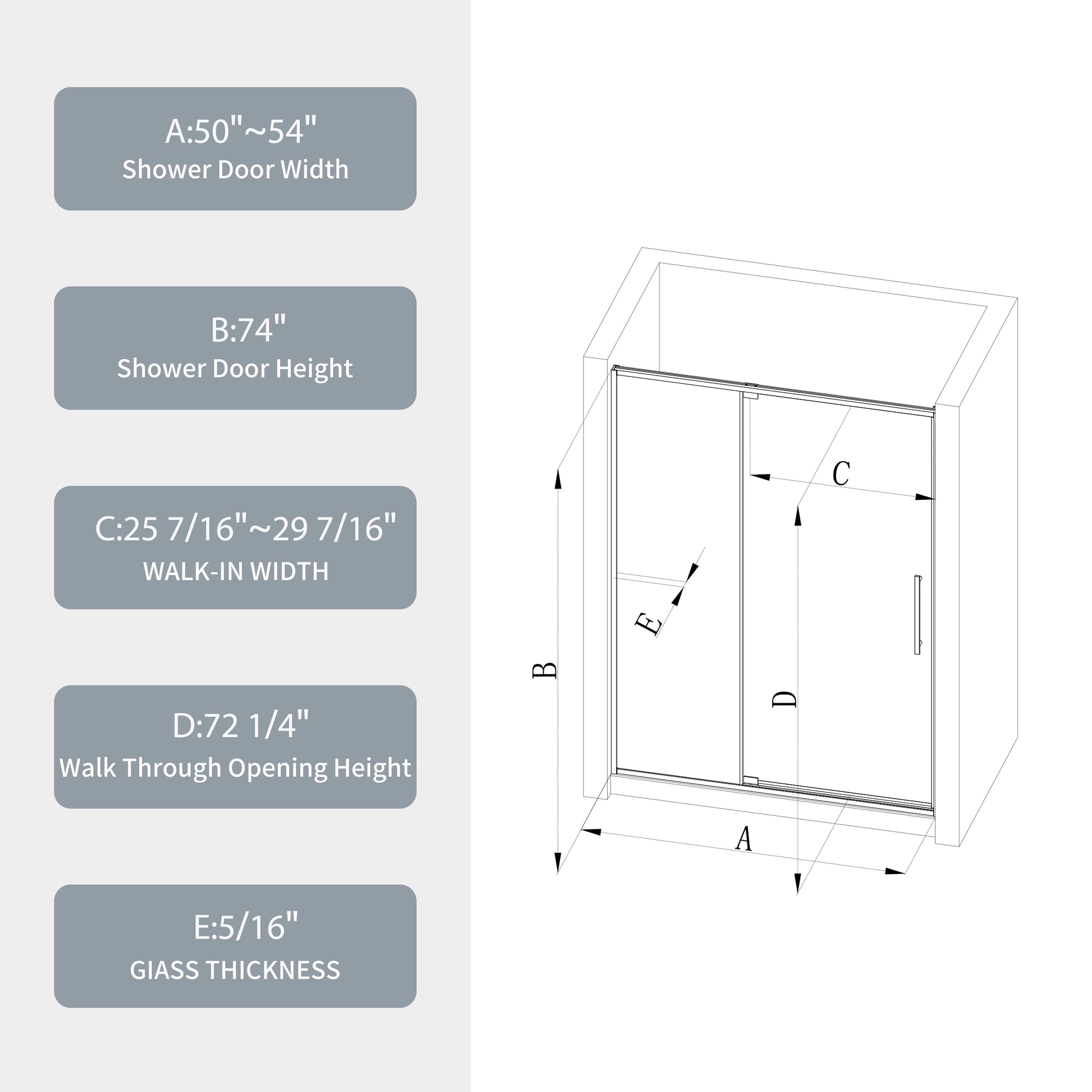 Pivot Shower Door 50-54"W x 74"H