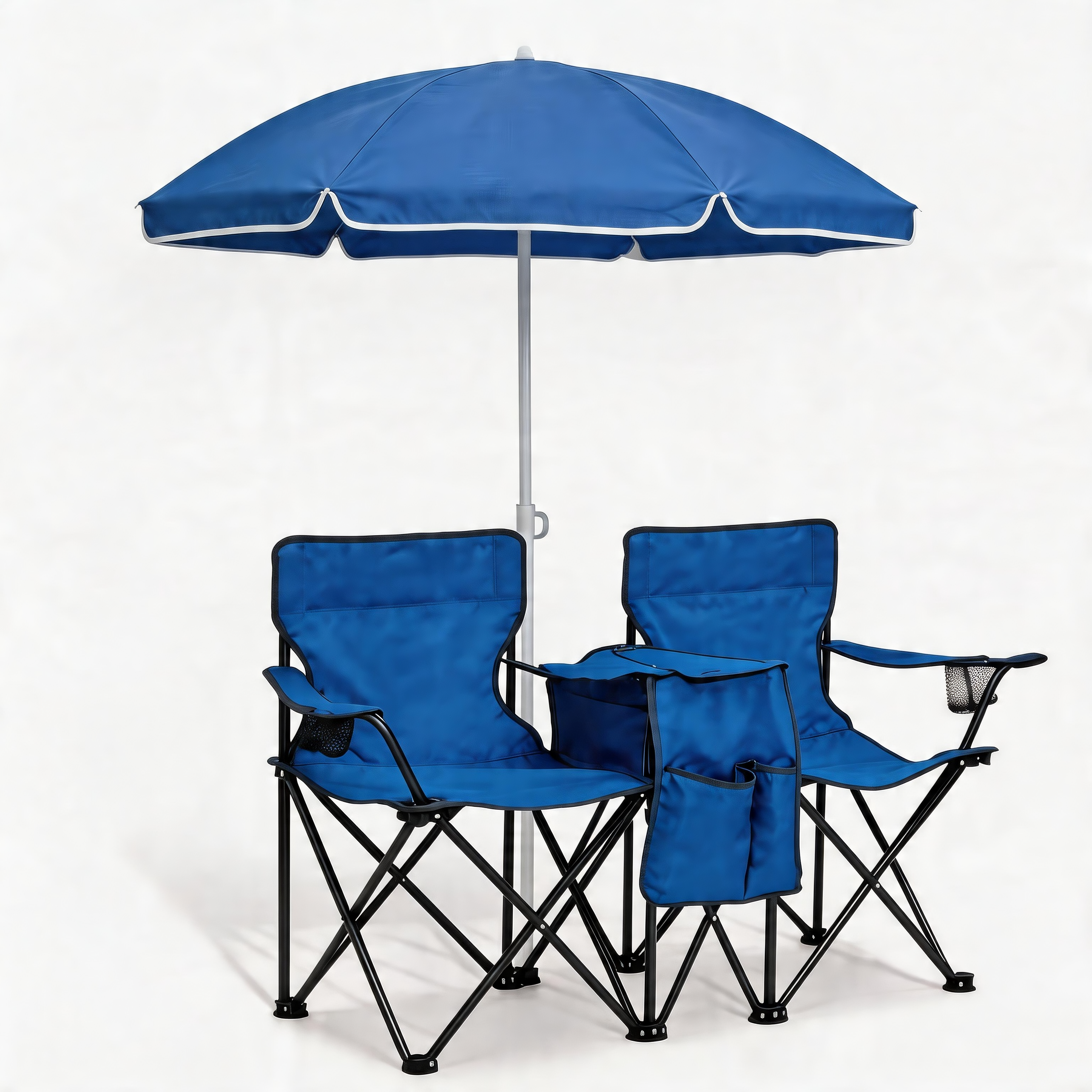 Portable Double Folding Beach Chair Set with Umbrella