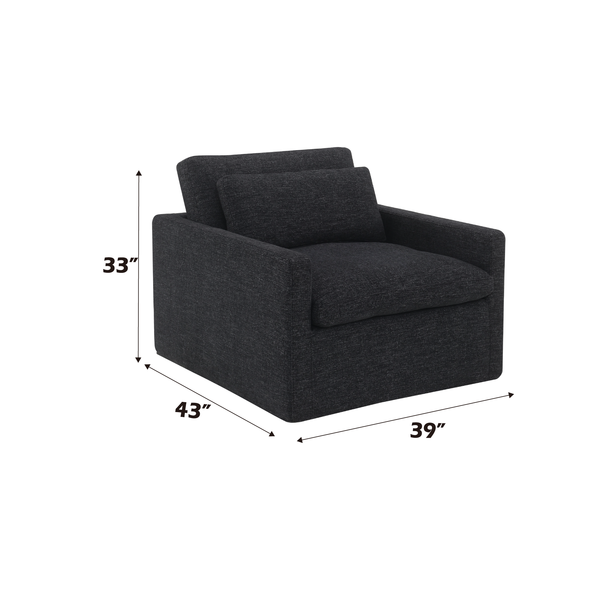 Frederick Dark Gray Fabric Swivel Chair with Pillow