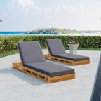 Lounge Chaise Set, Acacia Solid Wood with Lounge Cushion (Dark)