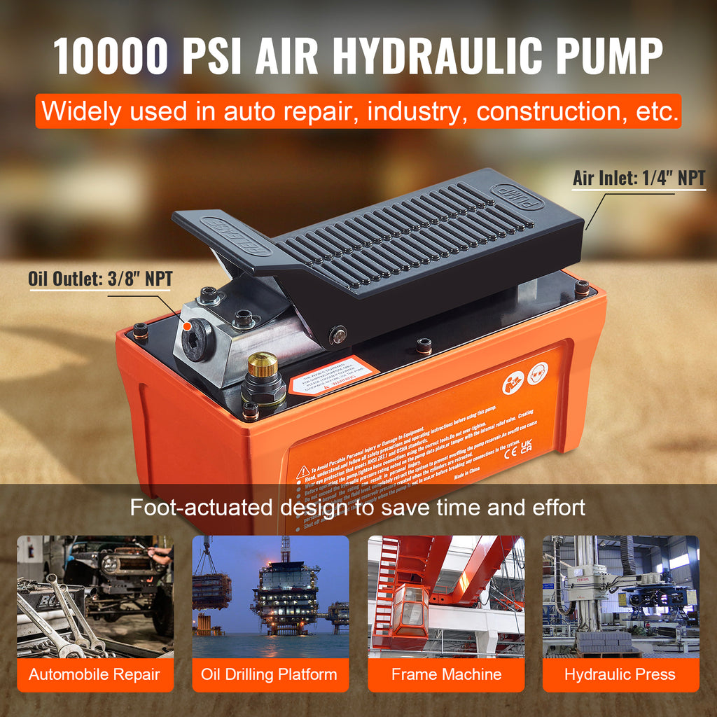 Air Hydraulic Pump, 10,000 PSI 1/2 Gal Reservoir