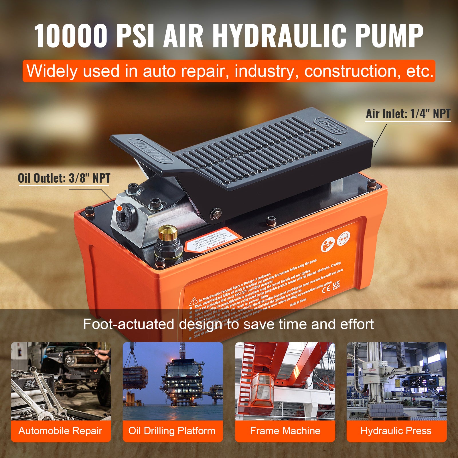 Air Hydraulic Pump, 10,000 PSI 1/2 Gal Reservoir