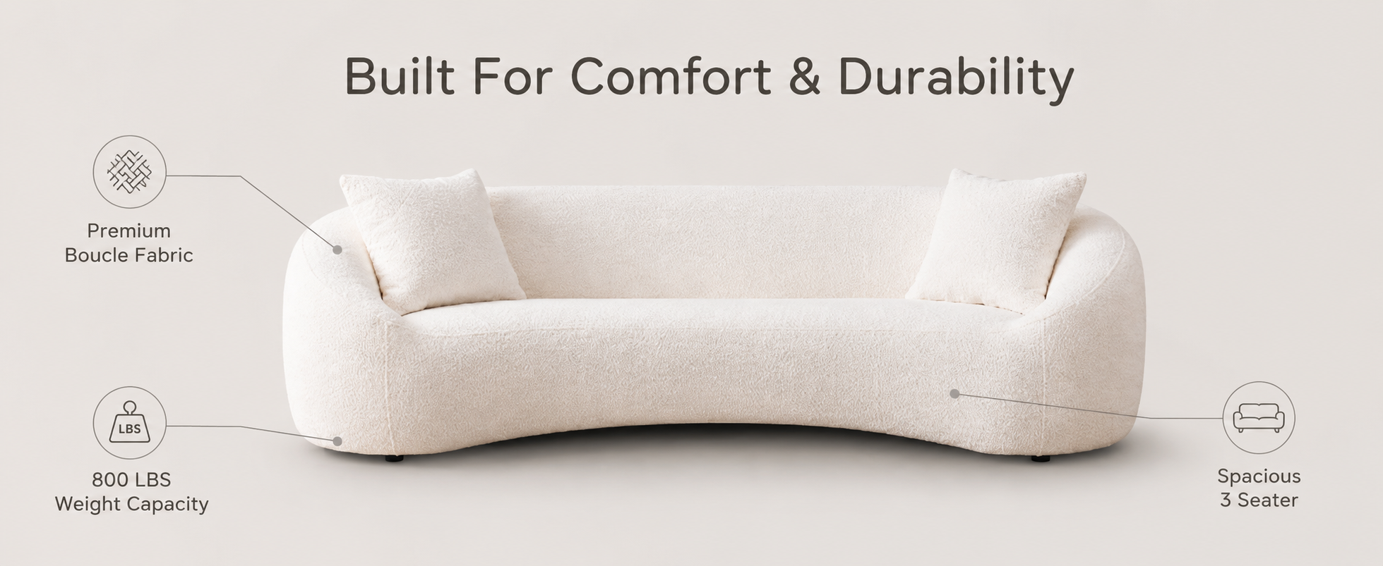 93.31" Minimalist Curved Sofa, 3 Seater