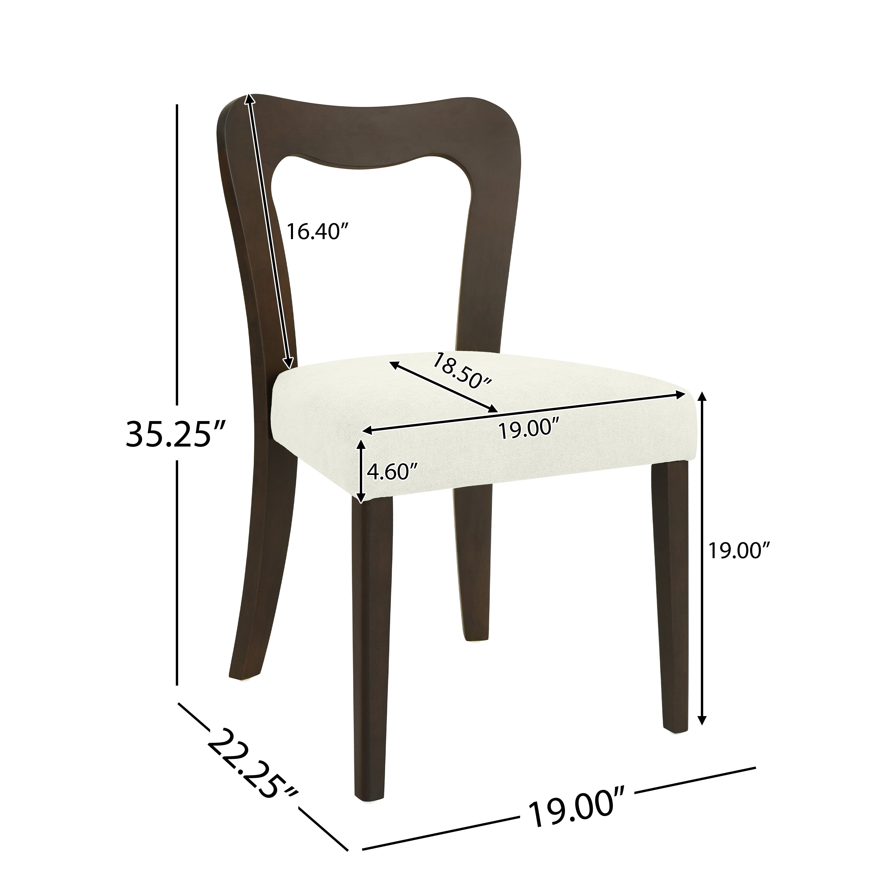 Dining Chair Without Arm Set of 2 - Dark Brown and Beige