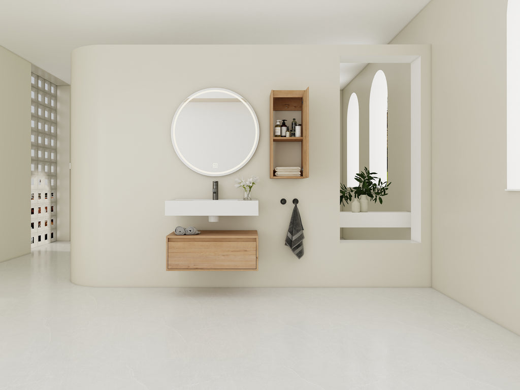 30 Inch Wall-Mounted Bathroom Vanity with Resin Sink and Side Cabinet