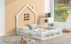 Wood Full Size House Platform Bed with Guardrail
