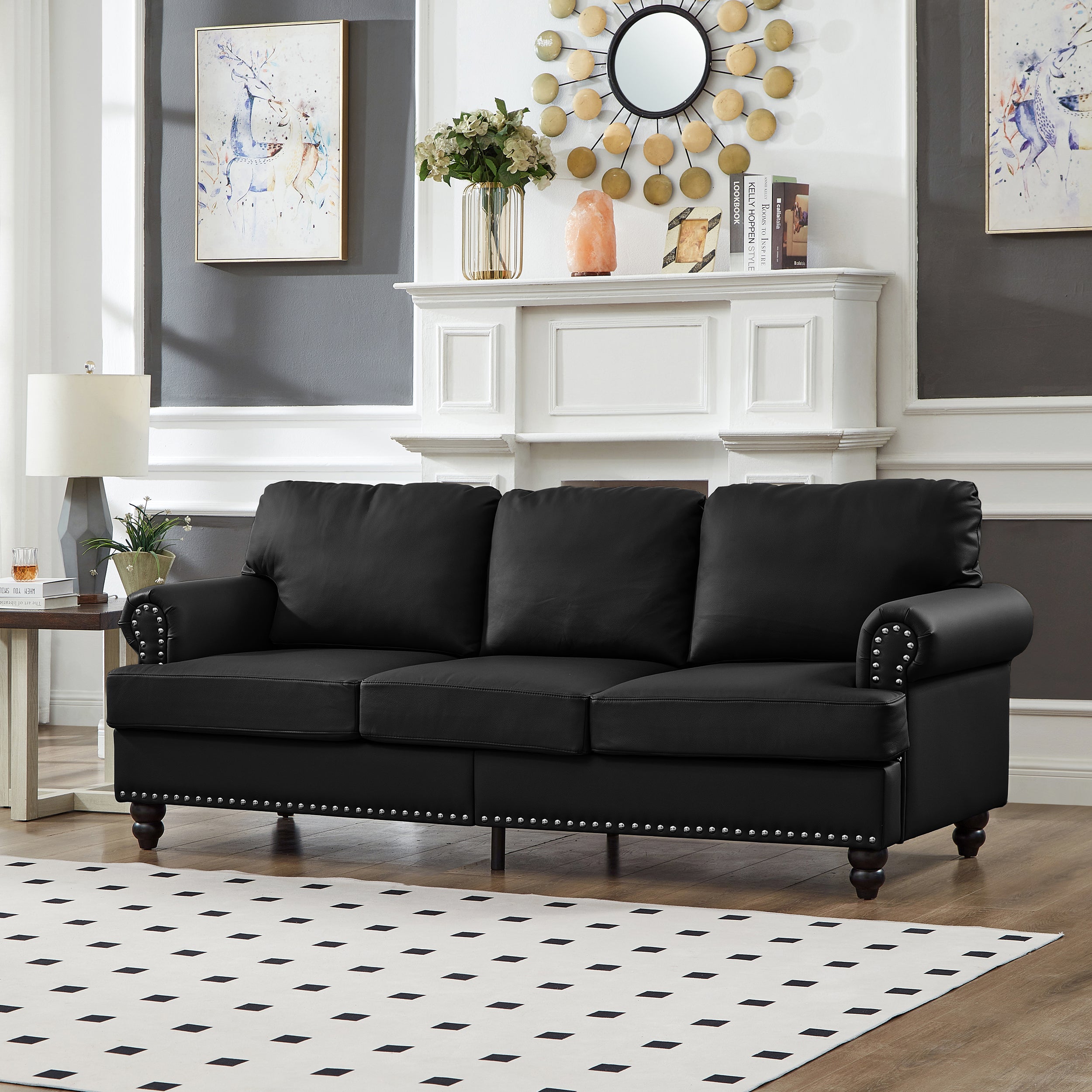 83" Modern Classic Design Leather Sofa
