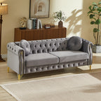 82-Inch Velvet Chesterfield Sofa with Two Round Pillows