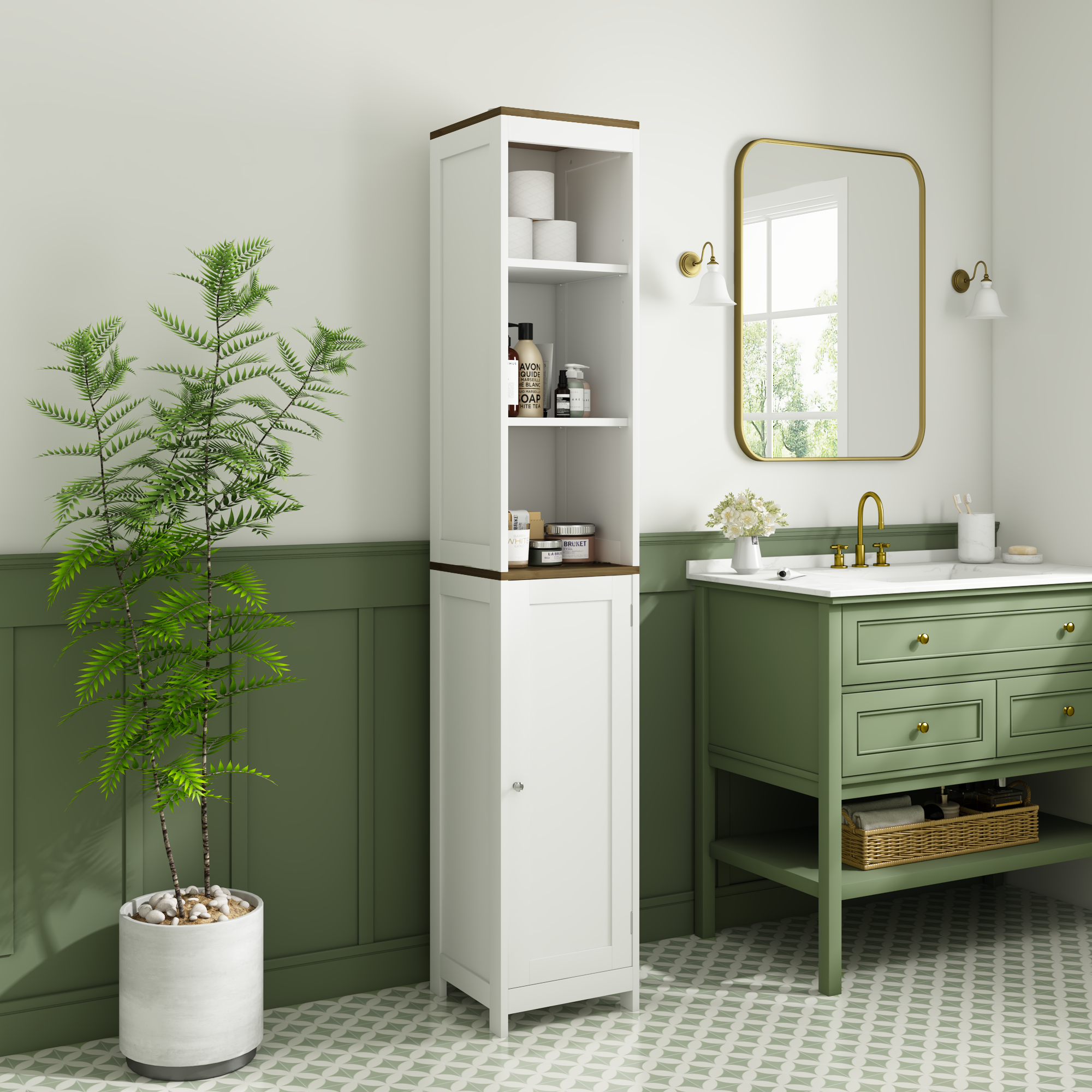 Tall Bathroom Storage Cabinet with Reversible Door