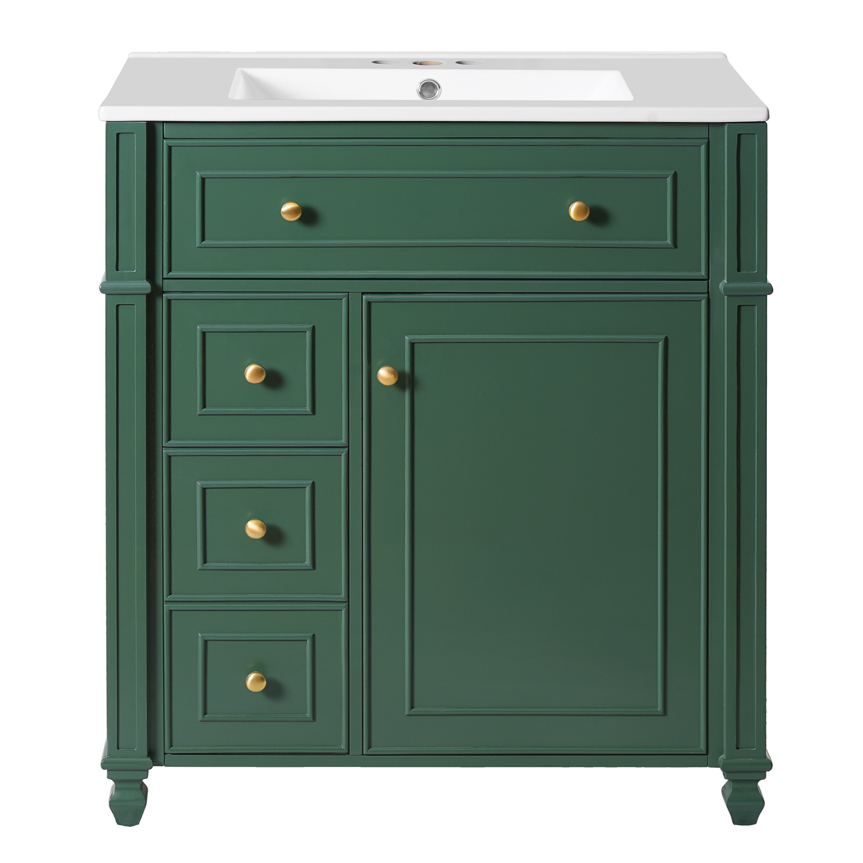 Bathroom Vanity Cabinet with Ceramic Sink Basin - 30 Inch