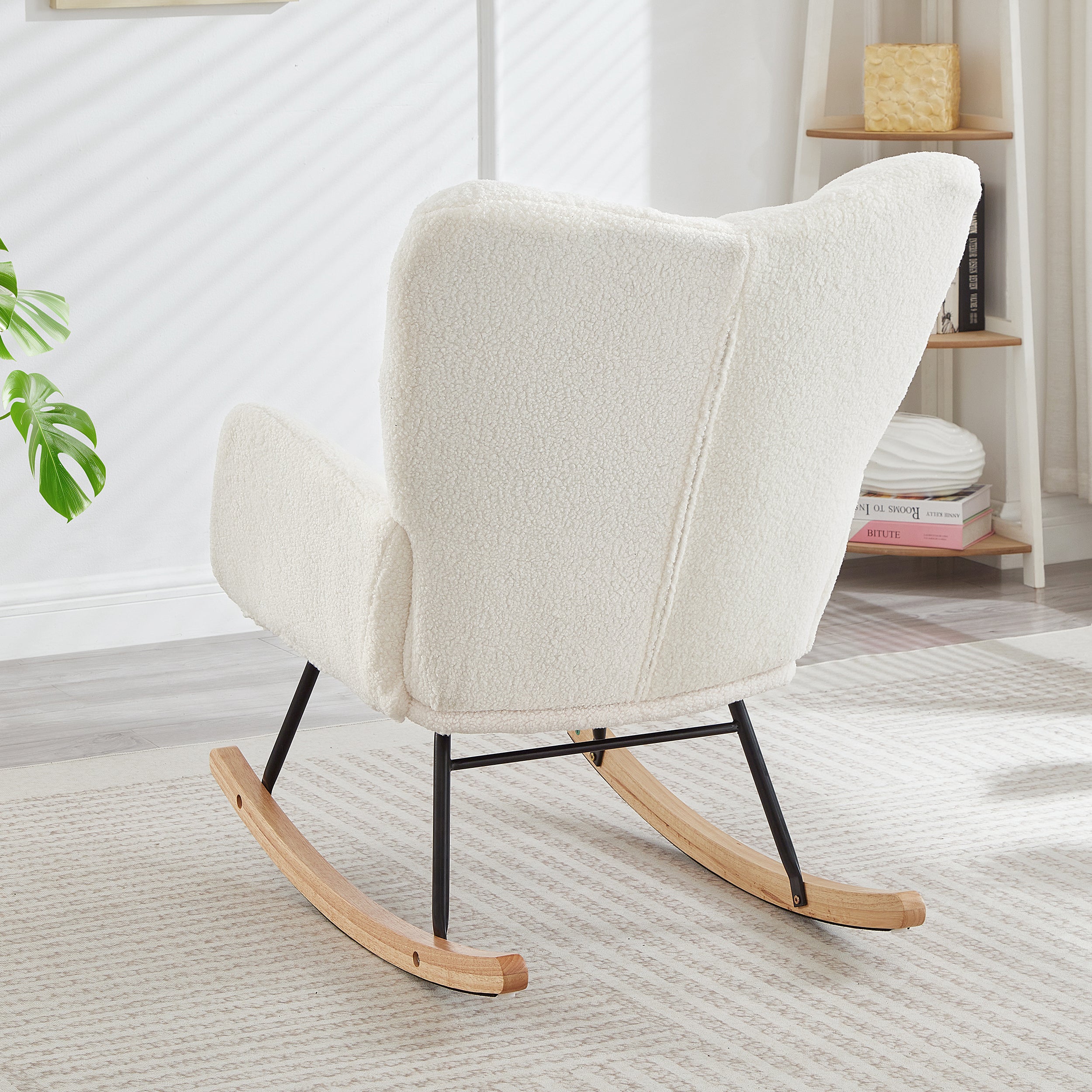 Tufted Upholstered Teddy Fabric Glider Chair for Living Room