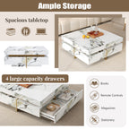 Modern Square Marble Textured Coffee Table with 4 Drawers