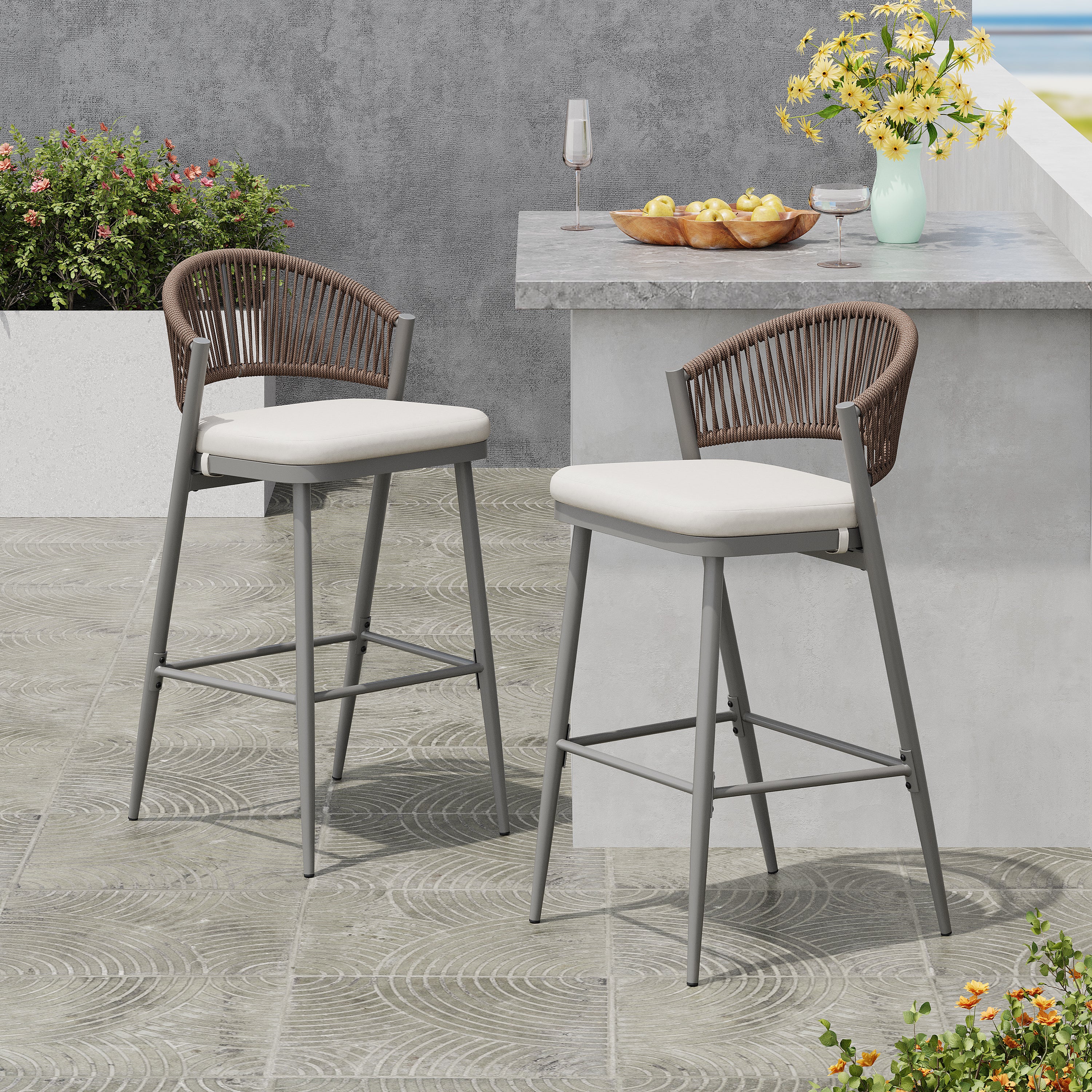 Outdoor 30.25" Seat Height Metal Frame Barstools