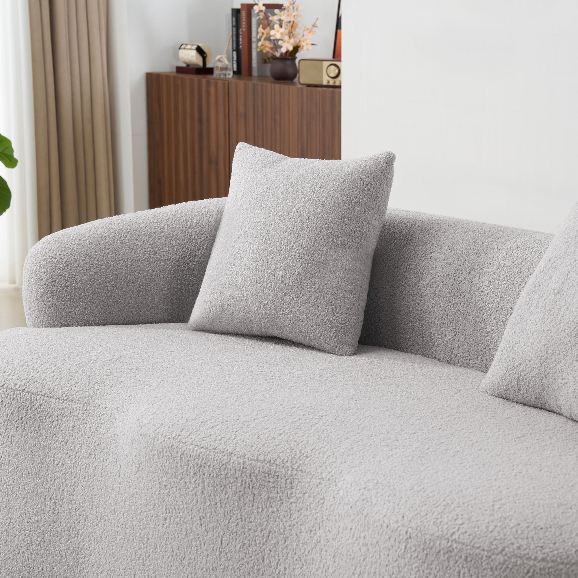 Grey Curved Loveseat Sofa with Round Armrest