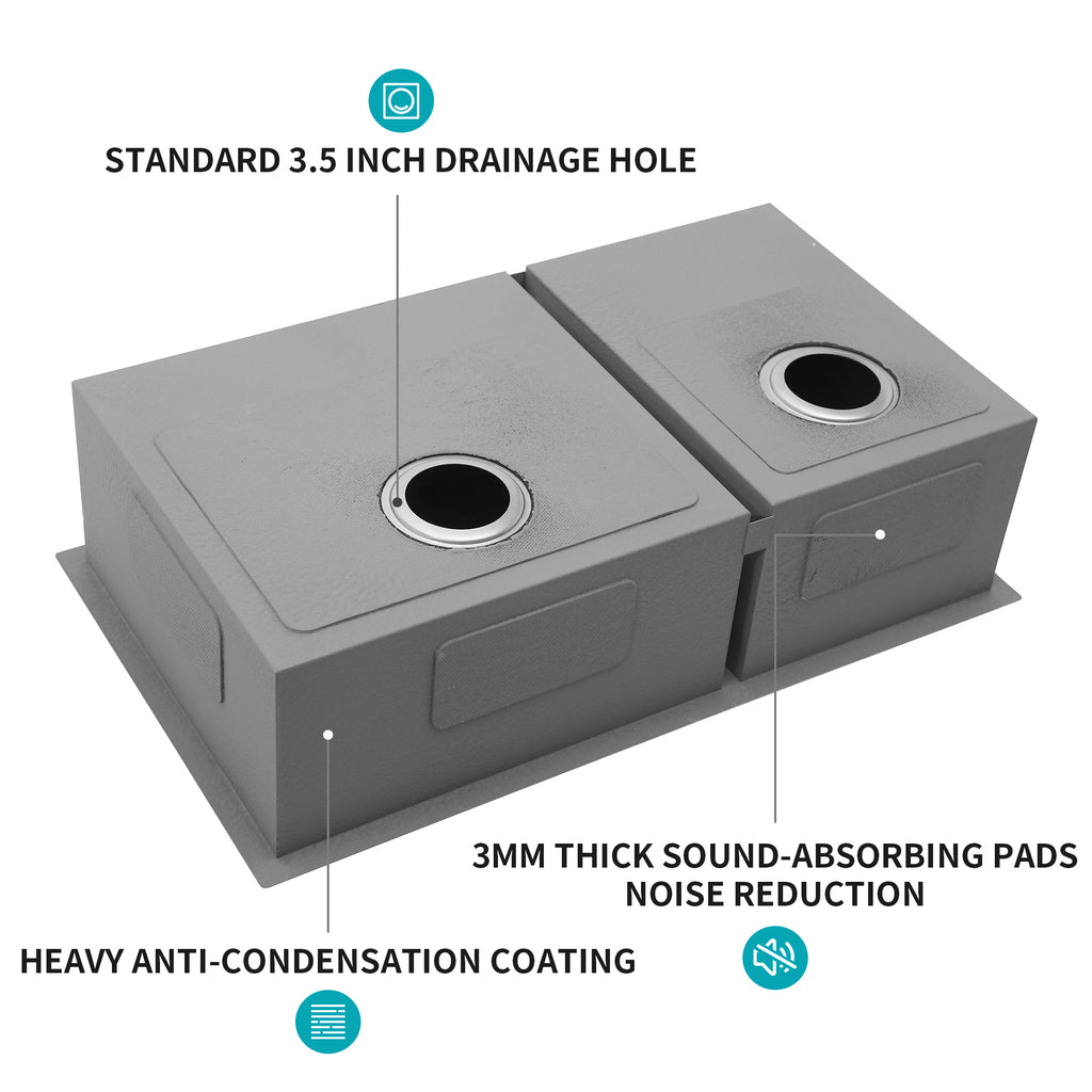 16 Gauge Stainless Steel Undermount Double Bowl Kitchen Sink